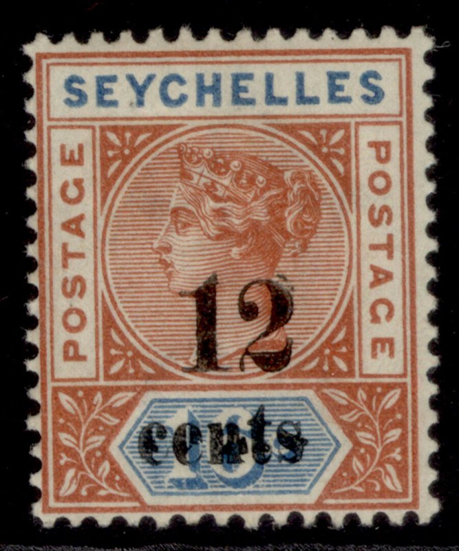 SEYCHELLES QV SG16, 12c on 16c, M MINT. Cat £10. DIE I