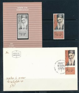ISRAEL 1989 RABBI ALKALAI STAMP MNH + FDC + POSTAL SERVICE BULLETIN 