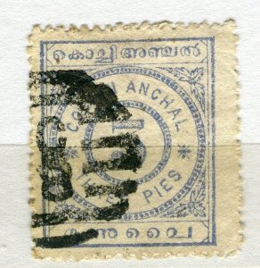 INDIA COCHIN; 1903 early classic Local Numeral issue used SHADE of 3p. value