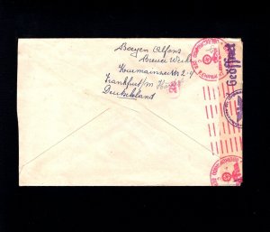 Germany Koln Cologne Censor Tape & Machine to Belgium 1943 Frankfurt Cover 6a