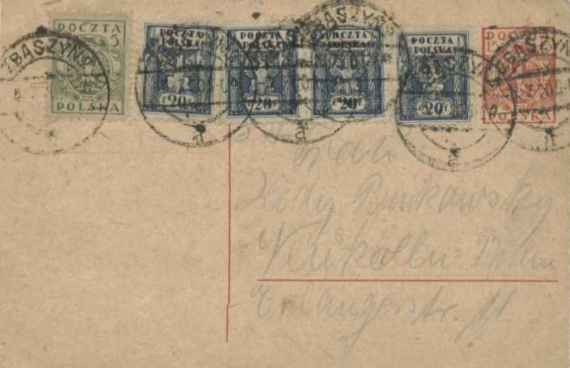 Poland 20f Eagle with Fasces (4) and 5f Eagle on 15f Eagle Postal Card 1920 Z...