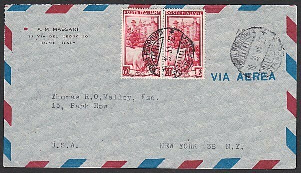 ITALY 1951 120L rate airmail cover Rome to New York.........................K316