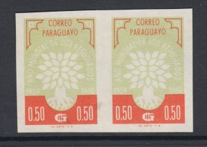 Paraguay Sc 561 MNH. 1960 50c World Refugee Year, imperf pair, fresh, VF.