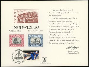 Oslo Norwex 1980 Philatelic Exhibition Vignette Souvenir Card USPS Postmark