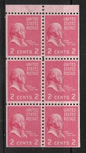 Booklet Pane - Scott #806b 2c Rose carmine, Bklt. pane of 6, F VF MNH