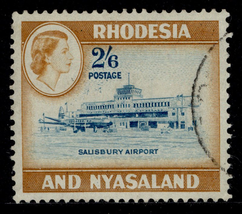 RHODESIA & NYASALAND QEII SG28, 2s 6d lt blue&yel-brown, FINE USED.