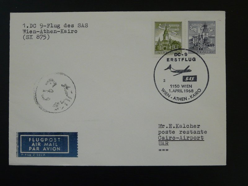 first flight cover Wien to Cairo Egypt Douglas DC9 SAS 1968 ref 99763