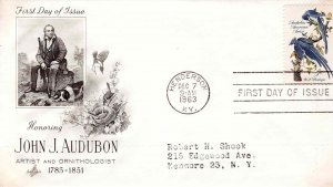 USA 1963 FDC Sc 1241 John J Audubon Artcraft Cachet First Day Cover Henderson KY
