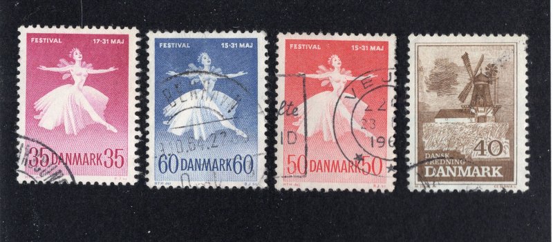 Denmark 1959-65 35o to 60o Ballet, 40o Windmill, Scott 369, 401, 422-423 used