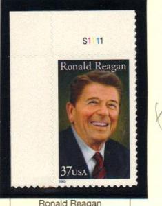 #3897 MNH plate # single 37c Ronald Reagan 2005 Issue