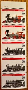 US # 2847a Locomotives bkt pane of 5 29c 1994 Mint NH Never Folded