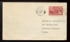 ?PAQUETBOT 3c Coronation 1938 to USA from Glasgow GB cover Canada
