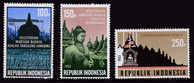 Indonesia 1983 Restoration of Borobudur Temple (3) with Souvenir Sheet VF/NH