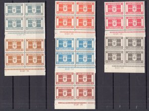 GERMANY WURTTEMBERG 1916 WILHELM II HAN BLOCKS OF 4 SCOTT O33-O39 PERFECT MNH