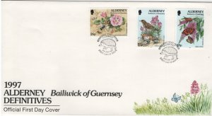 Alderney 1997 FDC Sc 98-100 Flowers, wasp, bird, butterfly Definitives