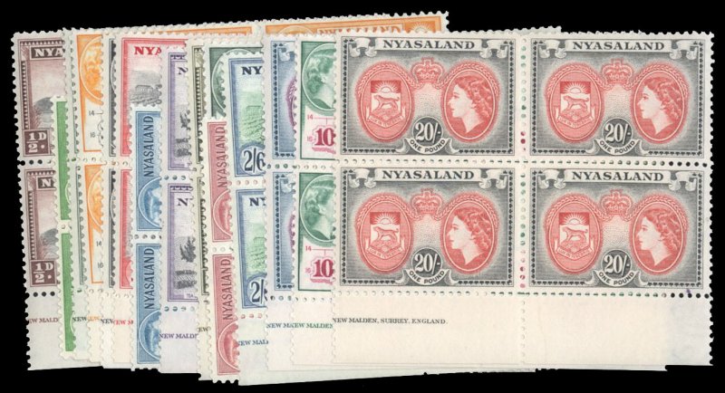 Nyasaland Protectorate #97-111 Cat$254, 1953 QEII, complete set in part impri...