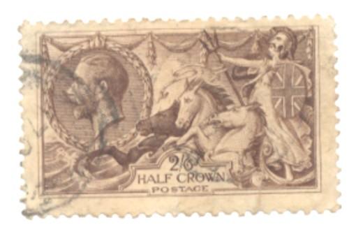 Great Britain Sc 179 1919 2/6d G V & Seahorse stamp used