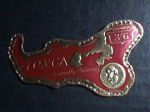 ​TONGA 1964 SC#C-9 GOLD REPLICA MAP SHAPE-CARMINE-3 SH 6 P-STAMP-MNH VERY FINE