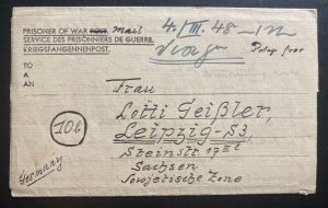1948 German Egypt Prisoner Of War POW MEF Camp Letter Cover To Leipzig Germany