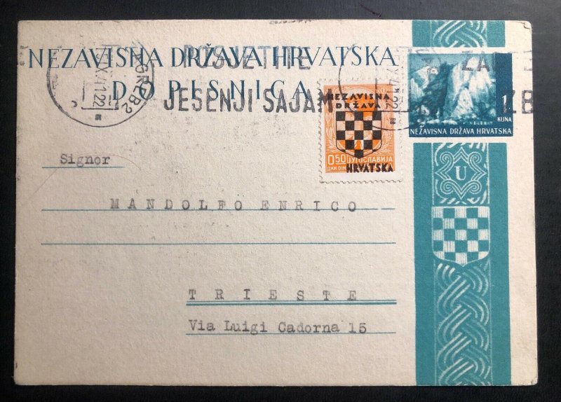 1941 Zagreb Croatia Germany Postal Stationery Postcard Cover To Trieste