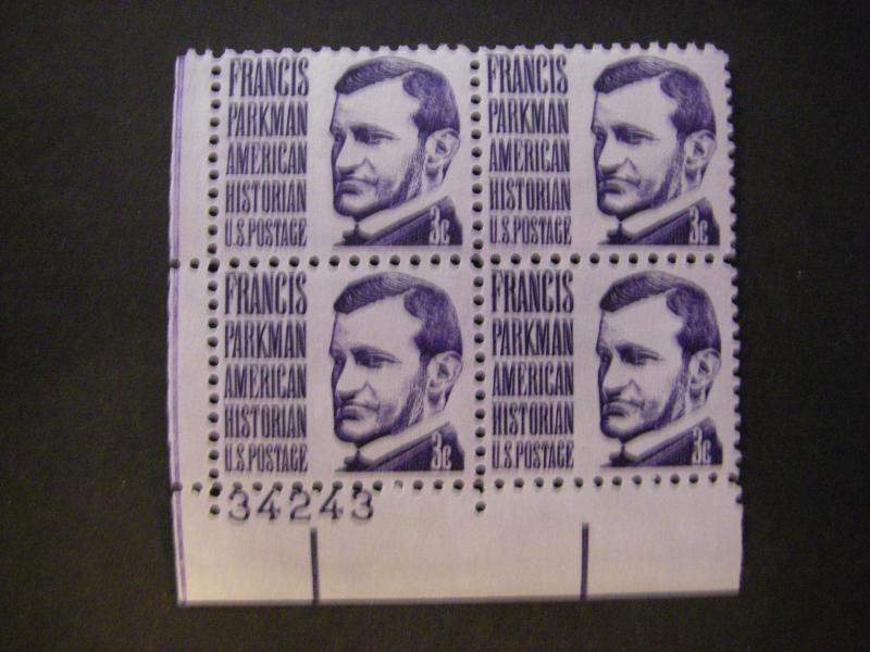 Scott 1281, 3c Francis Parkman, PB4 #34243 LL, MNH Prominent Beauty