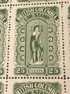 BRITISH COLUMBIA  # L23-MNH-FULL PANE OF 25-LAW STAMP--MAJOR PLATE FLAW-1912-16