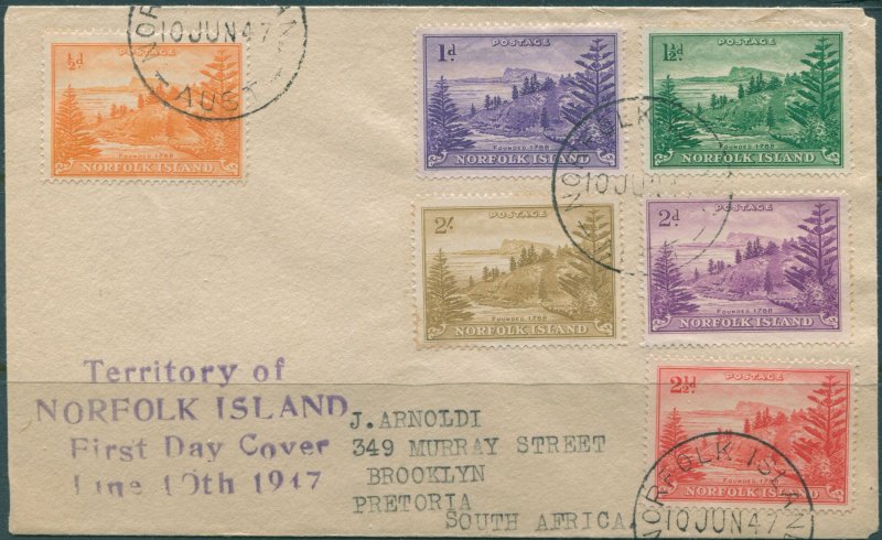 Norfolk Island 1947 SG1-12 Ball Bay 6 values on FDC