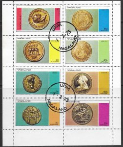 Nagaland mini sheet coins on stamps 1973 used