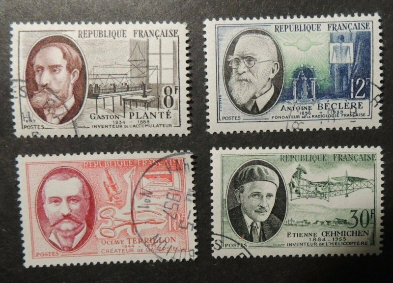France 1957 french inventors plante beclere terrilon cehmichen sg1324/27 used 