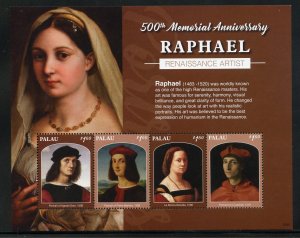 PALAU  2020 500th MEMORIAL ANN OF RAPHAEL RENAISSANCE ARTIST SHEET MINT NH