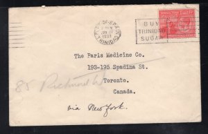 Trinidad 1933 cover to Toronto franked 1 1/2p rose red Britannia, Scott 23