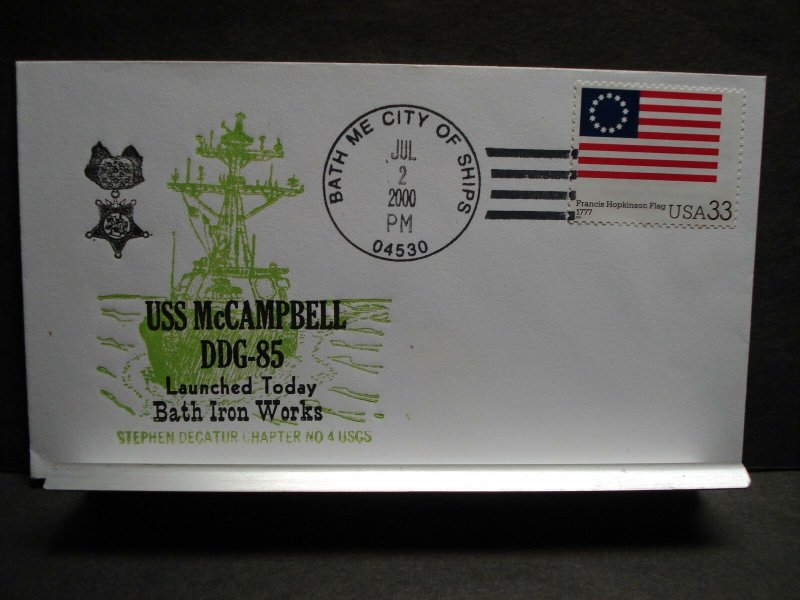 USS McCAMPBELL DDG-85 Naval Cover 200 LAUNCH Cachet BATH, MAINE