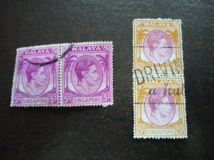 Stamps - Singapore - Scott# 5, 14 - Used Pair of Stamps