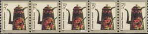 SC#3612 5¢ Toleware Coffeepot Reprint Plate Strip of Five: #S1111111 (2012) MNH