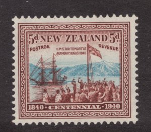 1940 New Zealand Sc #236 KGVI  5d Centennial MH postage stamp - Tall Ship