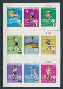 [105565] Paraguay 1969 Olympic Games Gold medal winners 3 Souvenir Sheets MNH