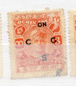 India Cochin 1919-33 Early Issue used Shade of 3a. Optd NW-15835