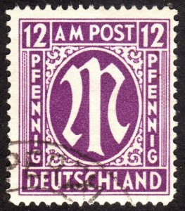 1945 Germany, American-British Occ. (Bizone) 12pfg, Used, Sc 3N8b, Mi 15aAz