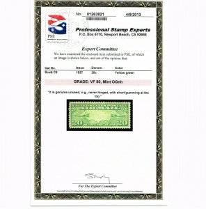 EXCELLENT GENUINE SCOTT #C9 MINT OG NH PSE CERT GRADED VF-80 EARLY AIR MAIL