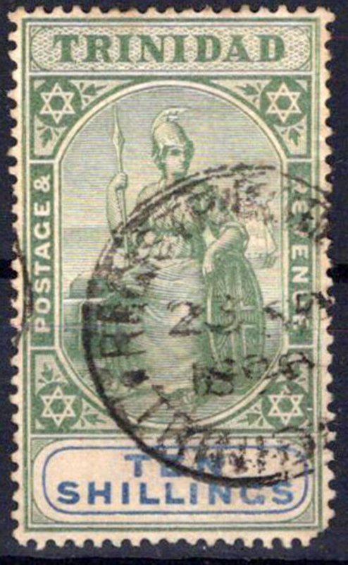 Trinidad 89 Used revenue cancel 10s green & ultra Britannia CLRC ZAYIX 0324S0013