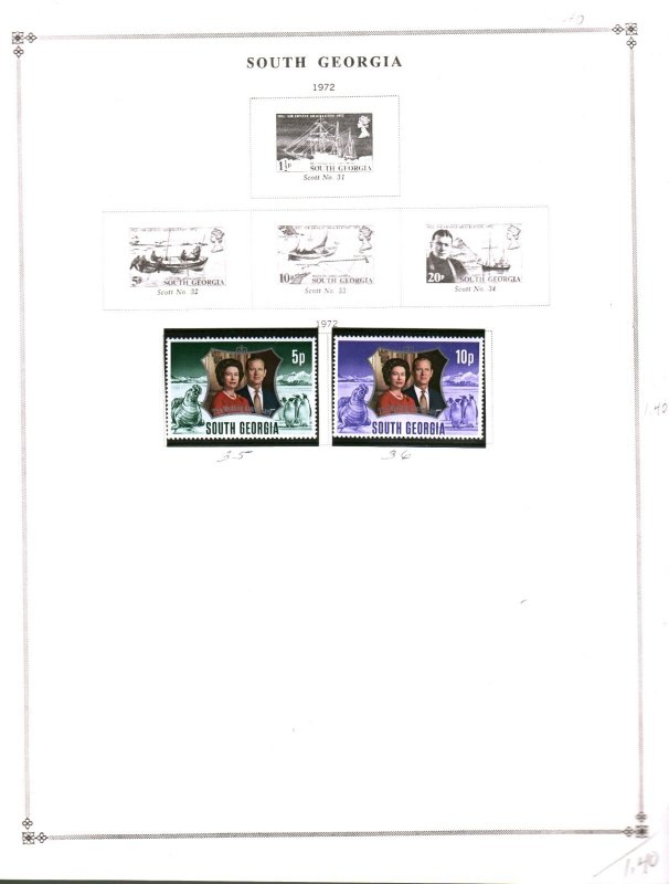 Collection South Georgia Scott Album  Page, 1963/1977, Cat $11 Mint & Used