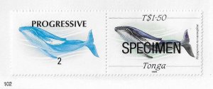Tonga Sc #706  Whale issue progressive proof pair with Specimen overprint NH VF