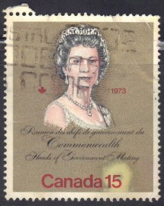 CANADA SC# 621 USED 15c 1973  QE II SEE SCAN