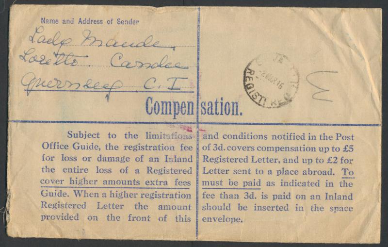 Registered Envelope  Historical mail Guernsey to Suva then Tarawa 1945/46 Let...