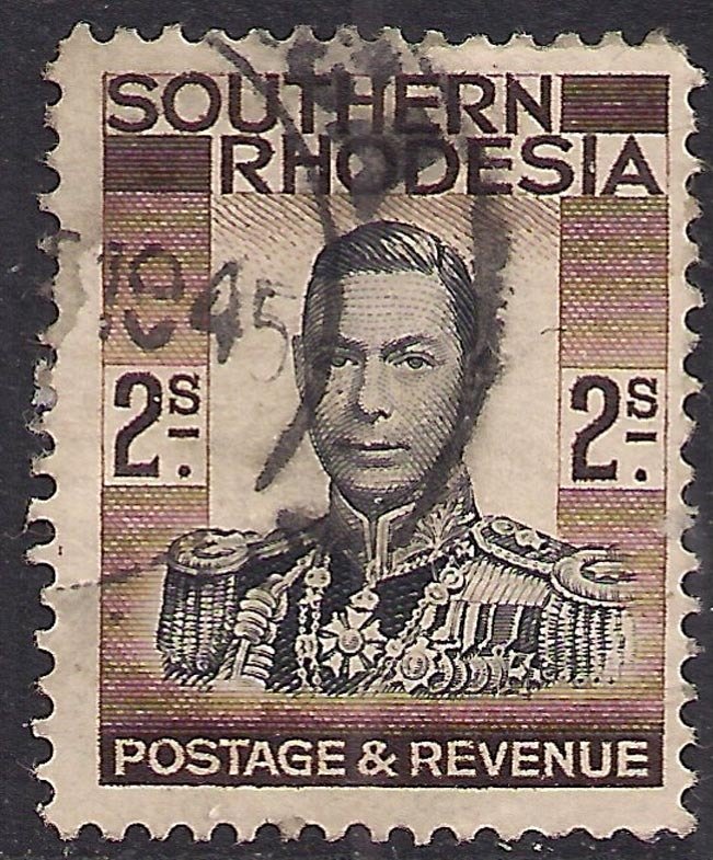 Southern Rhodesia 1937 KGV1 2/-d Black & Brown used SG 50 ( B670 )