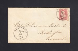 COLLIN DOUBLE LINE CIRCLE CANCEL CDS: Vergennes, VT #65 - Dated 1863