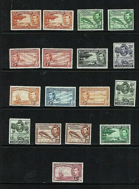 Cayman Islands, 1938 King George VI definitive, Mint set to 5/-