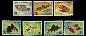 Unified Viet Nam Scott 1405-1411 Perforate Ornamental Fish set Unused