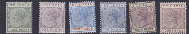 ST LUCIA  1891 - 98    S G 43 - 48  VARIOUS VALUES TO 4D MH