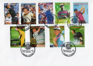 Turkmenistan 1998 GOLFERS OF THE CENTURY Set (9) F.D.C. Perforated
